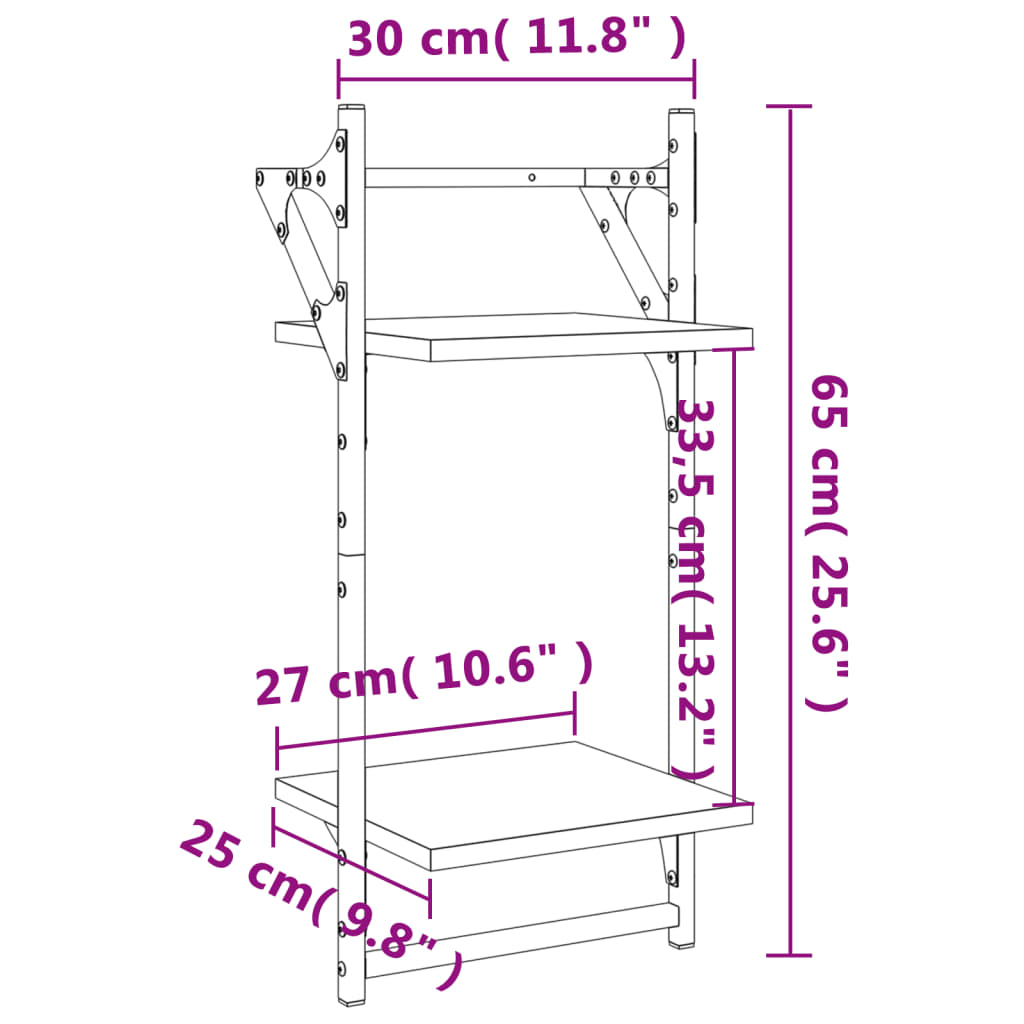 Estante 2 prat. c/ barras 2 pcs 30x25x65 cm carvalho castanho