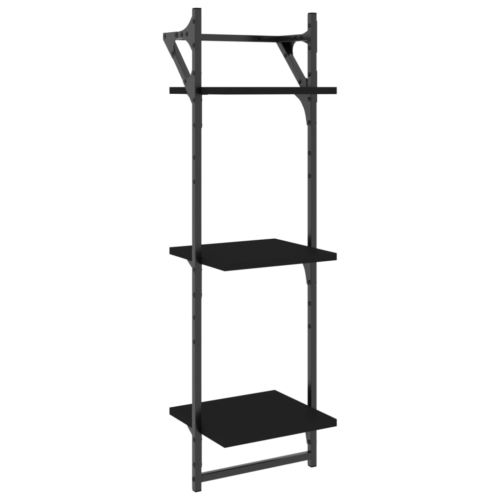 Estante 3 prateleiras parede c/ barras 2 pcs 30x25x100 cm preto