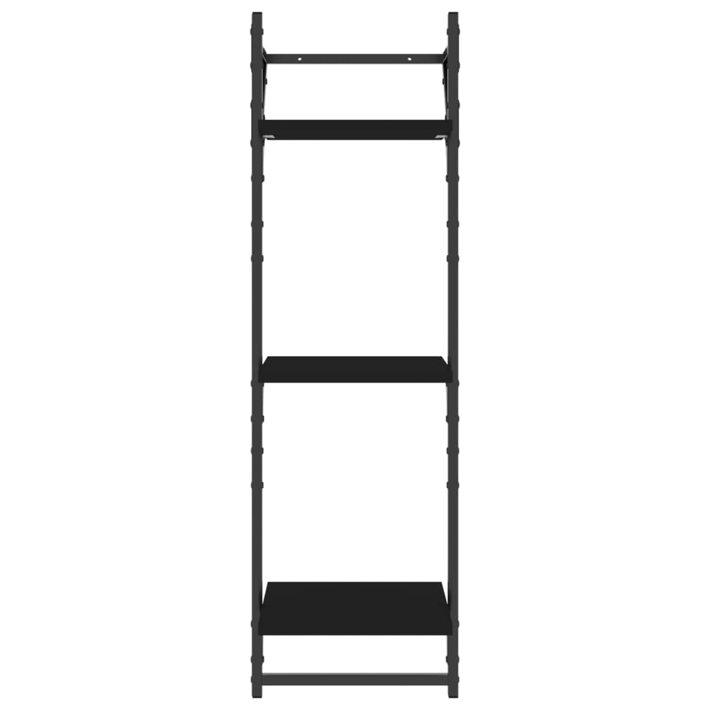 Estante 3 prateleiras parede c/ barras 2 pcs 30x25x100 cm preto