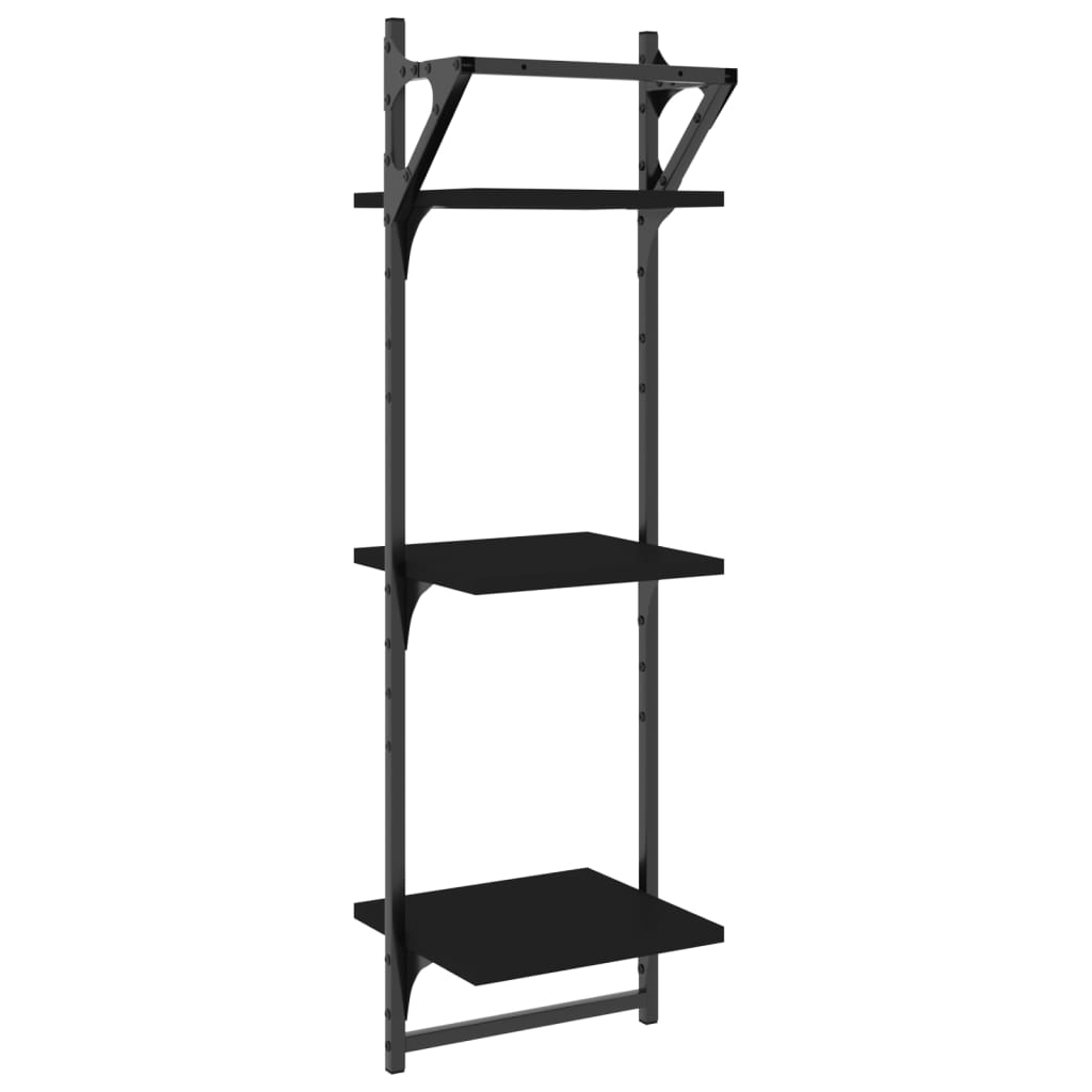 Estante 3 prateleiras parede c/ barras 2 pcs 30x25x100 cm preto