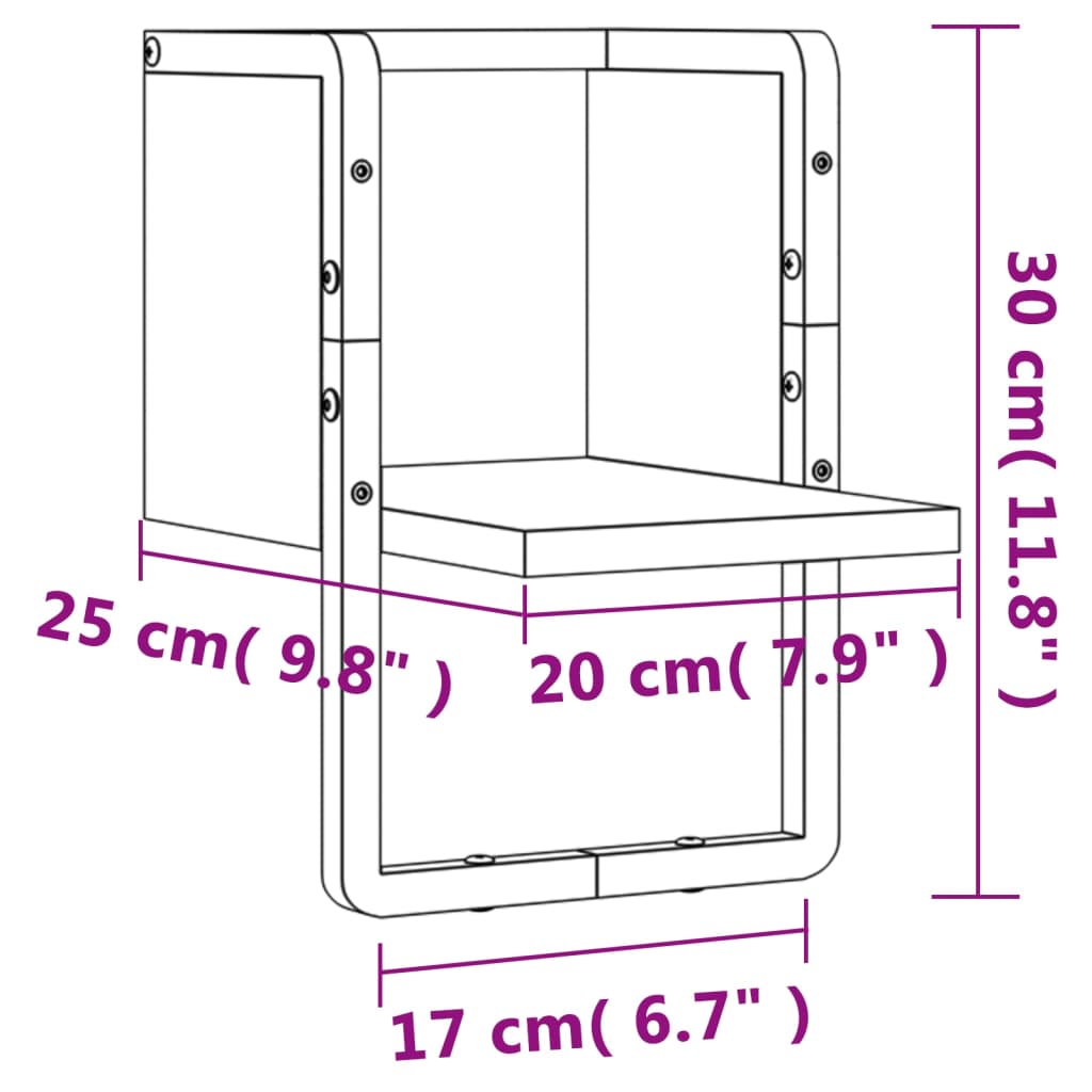 Prateleira de parede com barra 20x25x30 cm cinzento sonoma