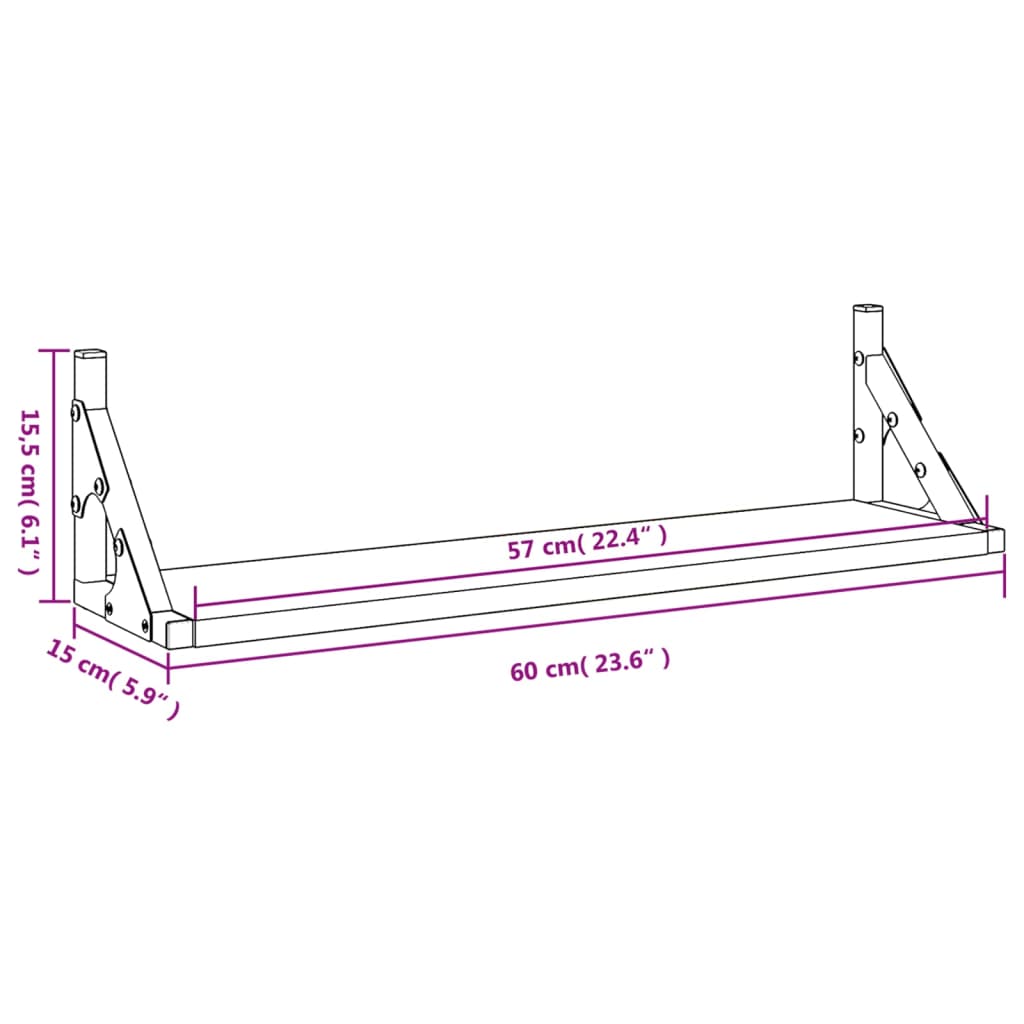 Prateleiras de parede 2 pcs 60x15x15,5 cm cinzento sonoma