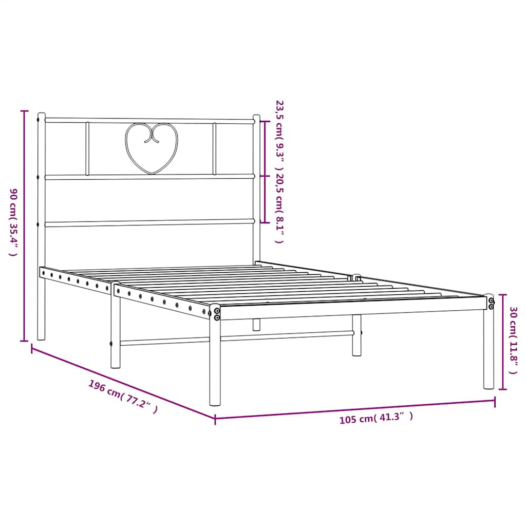 Estrutura de cama com cabeceira 100x190 cm metal preto