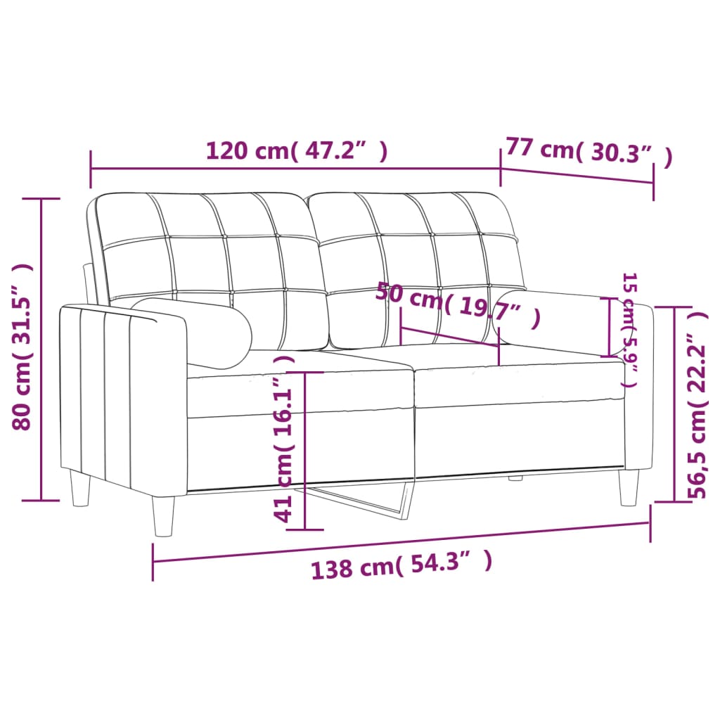 Sofá 2 lugares + almofadas decorativas 120 cm tecido cor creme