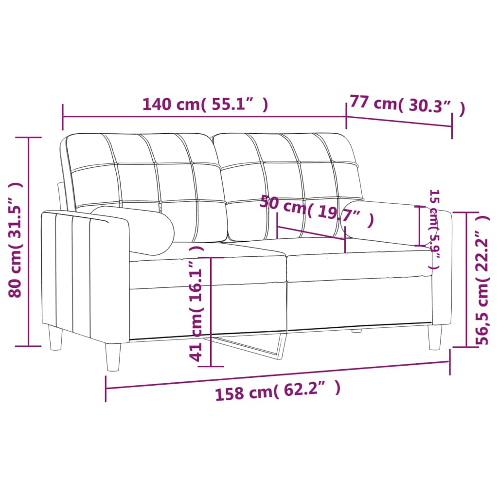 Sofá 2 lugares + almofadas decorativas 140 cm tecido cor creme