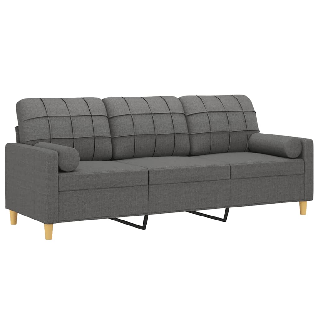 Sofá 3 lugares + almofadas decoração 180 cm tecido cinza-escuro