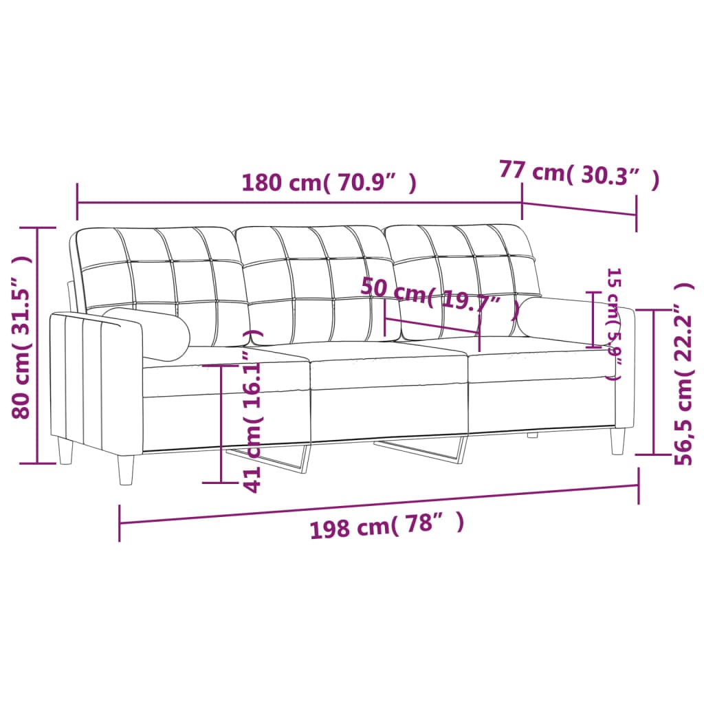 Sofá 3 lugares + almofadas decorativas 180 cm tecido cor creme
