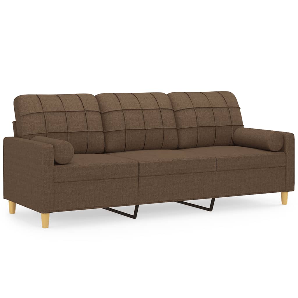 Sofá 3 lugares + almofadas decorativas 180 cm tecido castanho