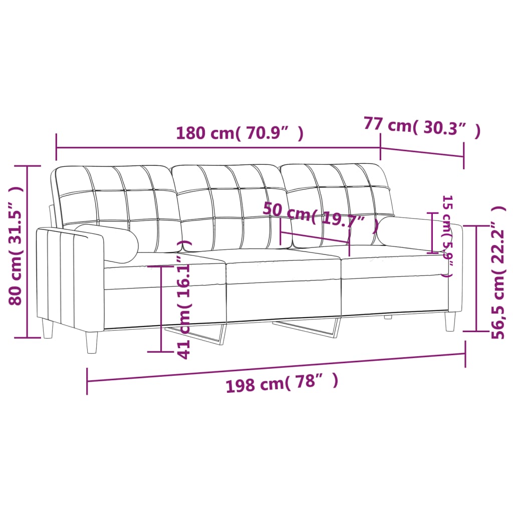 Sofá 3 lugares + almofadas decorativas 180 cm tecido castanho