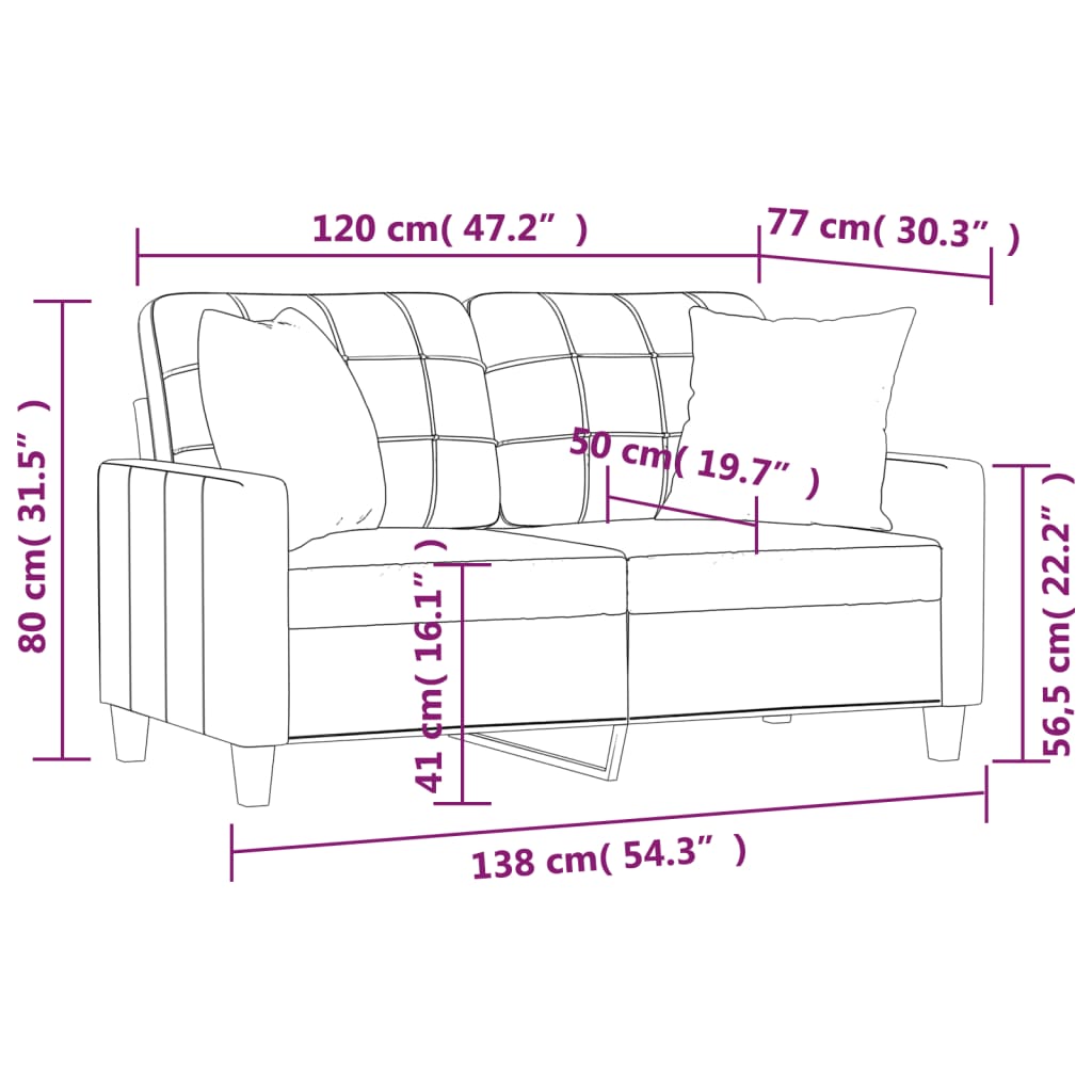 Sofá 2 lugares +almofadas 120cm couro artificial vermelho tinto