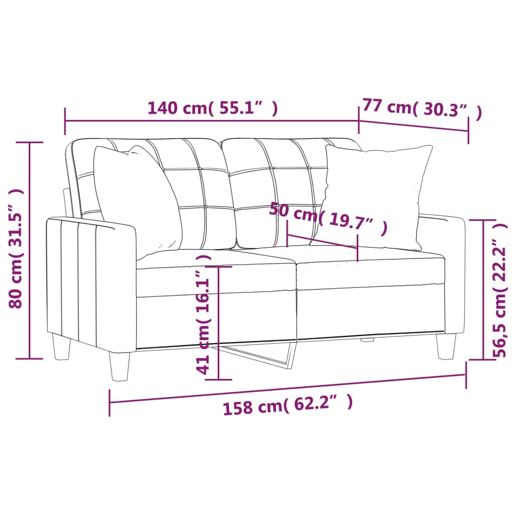 Sofá 2 lugares +almofadas 140cm couro artificial vermelho tinto