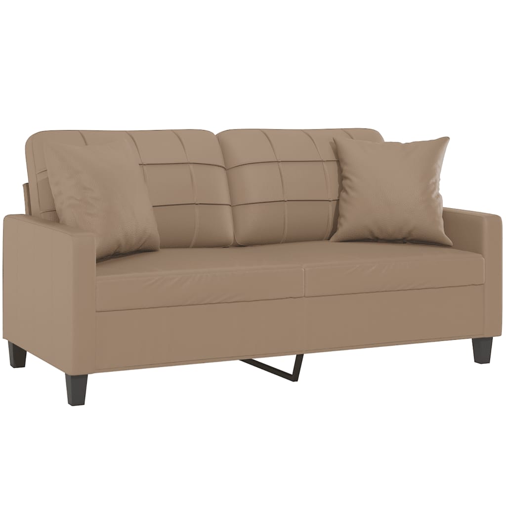 Sofá 2 lugares + almofadas 140 cm couro artificial cappuccino