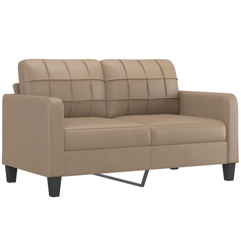 Sofá 2 lugares + almofadas 140 cm couro artificial cappuccino