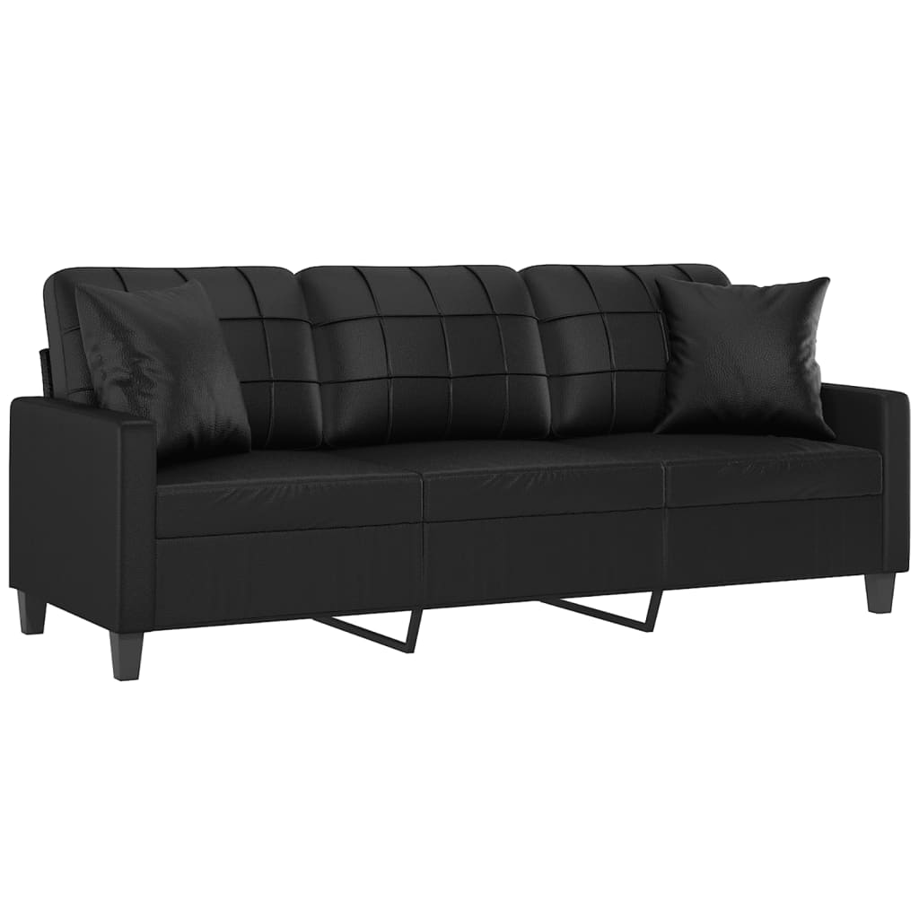 Sofá 3 lugares + almofadas decoração 180 cm couro artif. preto