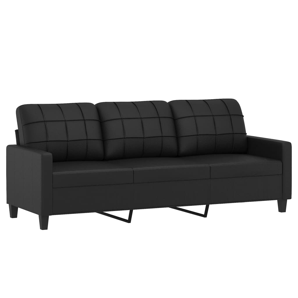 Sofá 3 lugares + almofadas decoração 180 cm couro artif. preto