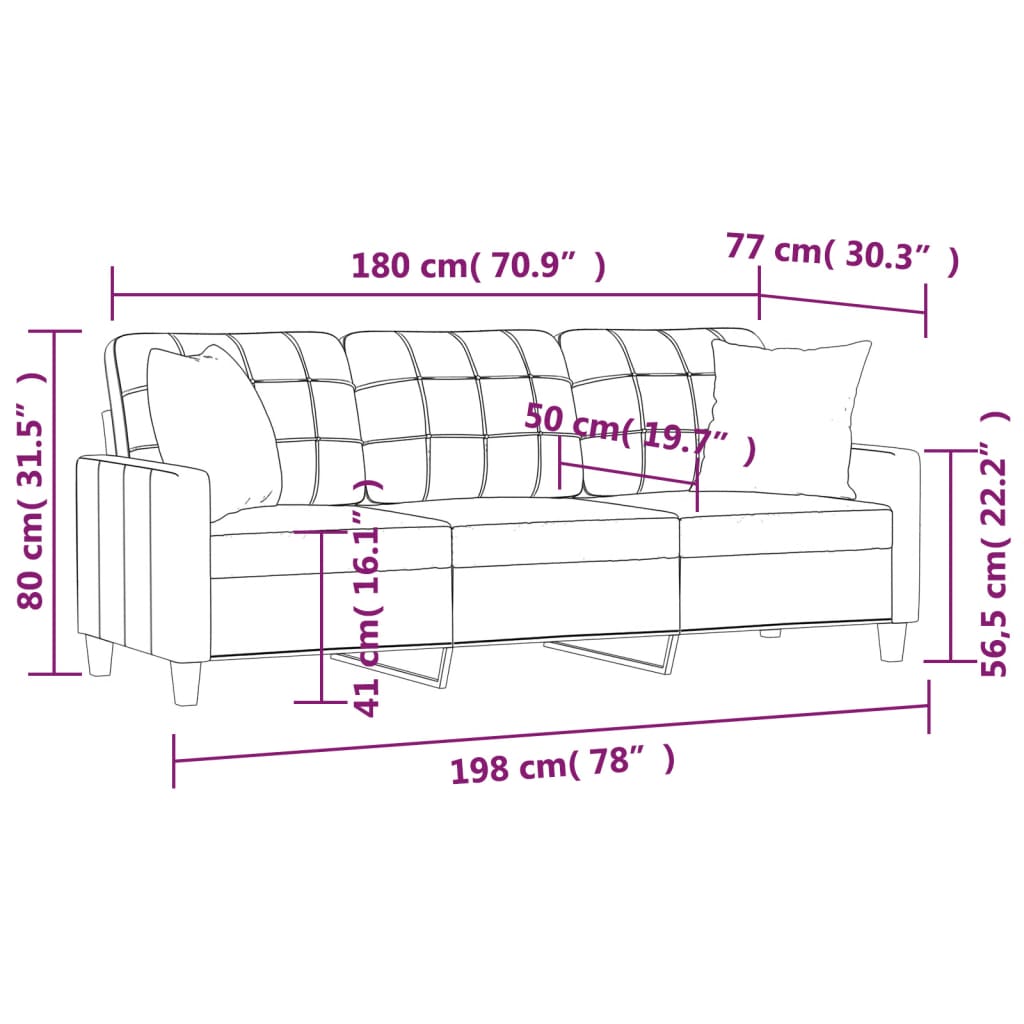 Sofá 3 lugares + almofadas decoração 180 cm couro artif. preto