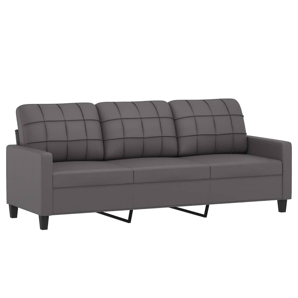 Sofá 3 lug. c/ almofadas decorativas 180 cm couro artif. cinza