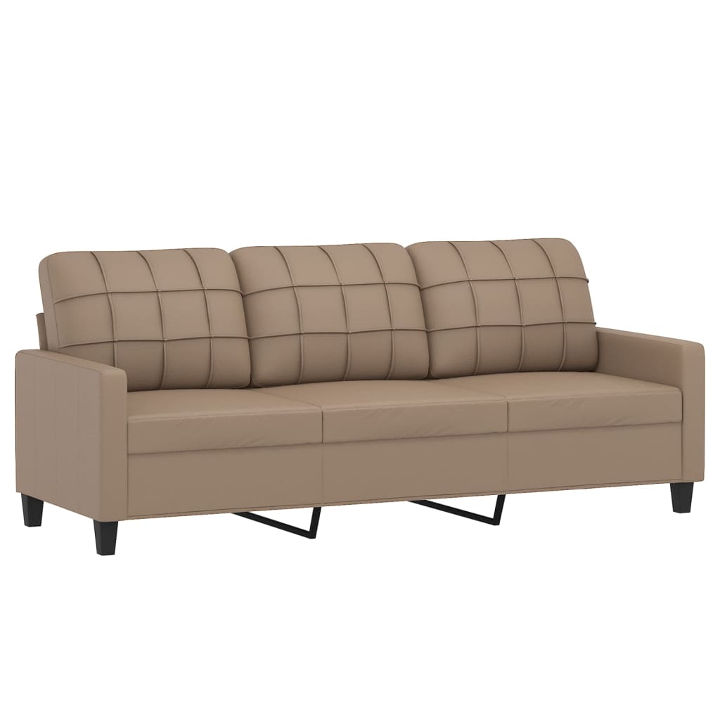 Sofá 3 lug. c/ almofadas 180 cm couro artif. cappuccino