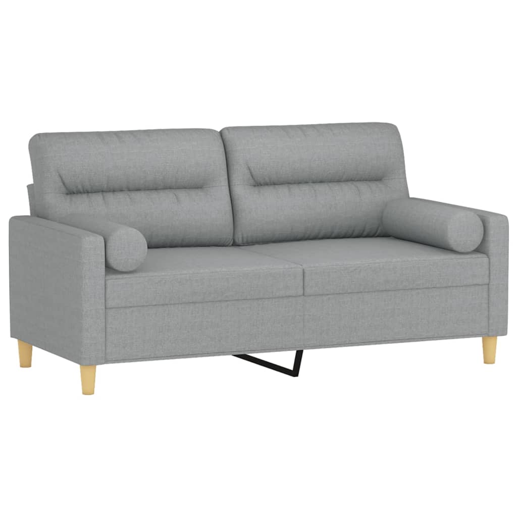 Sofá 2 lugares + almofadas decorativas 140cm tecido cinza-claro
