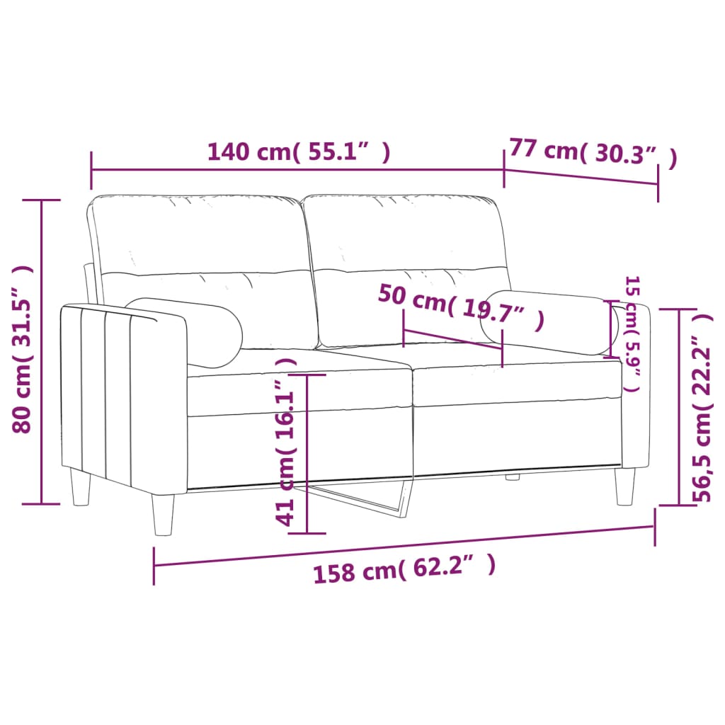 Sofá 2 lugares + almofadas decorativas 140cm tecido cinza-claro