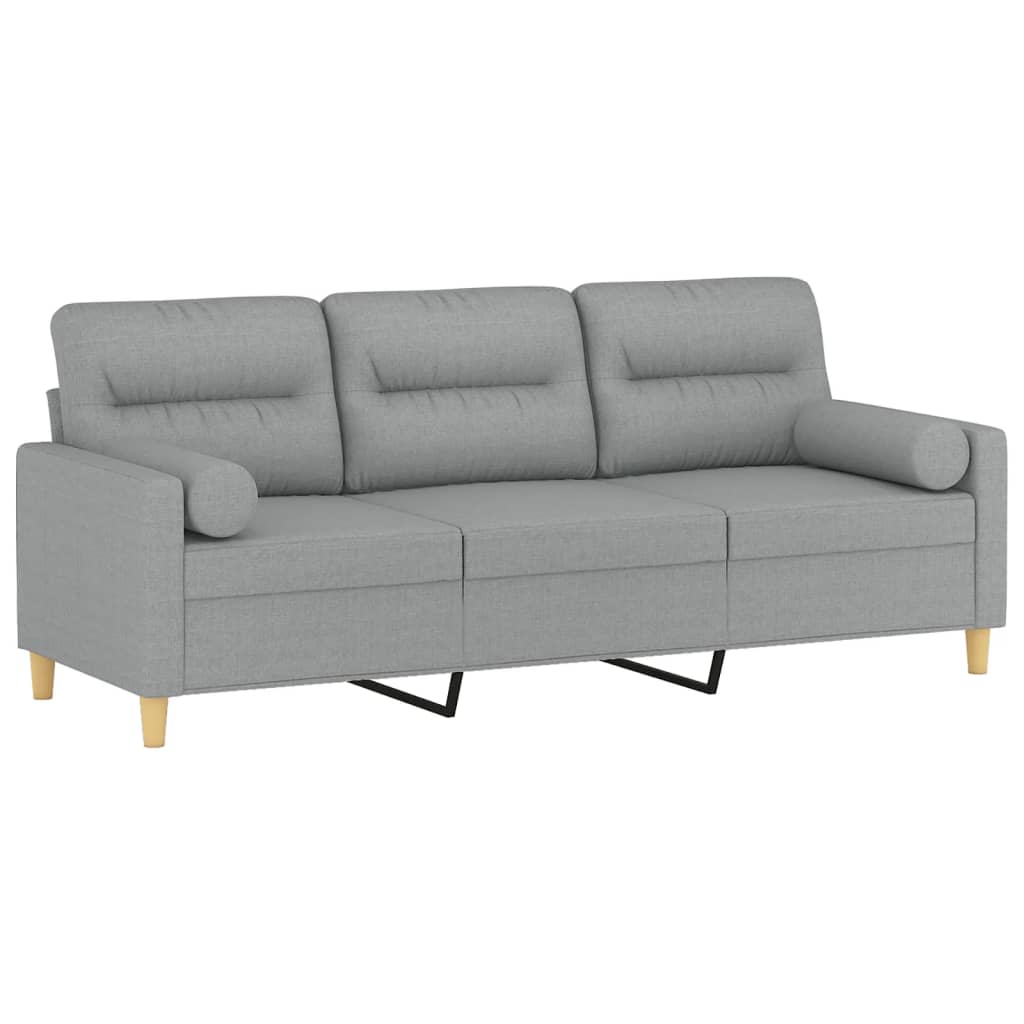 Sofá 3 lugares + almofadas decorativas 180cm tecido cinza-claro