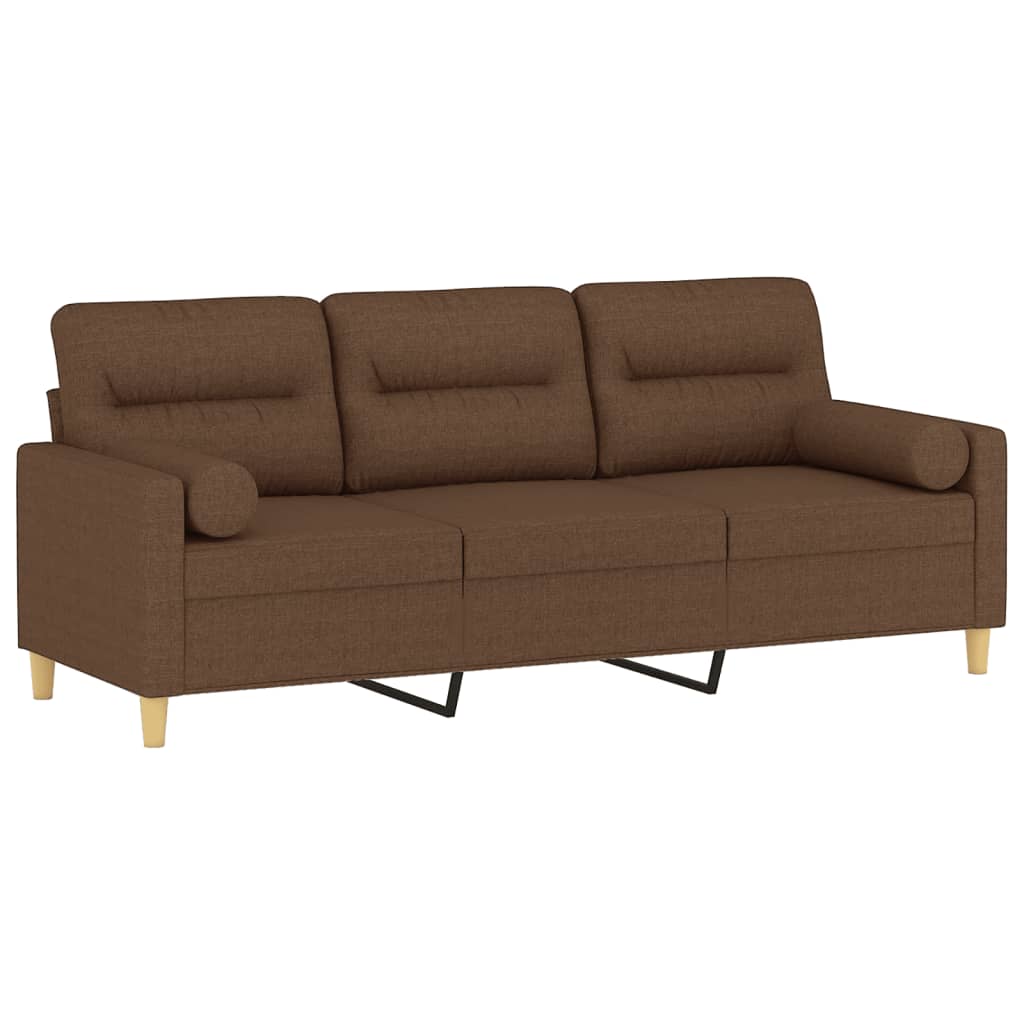 Sofá 3 lugares + almofadas decorativas 180 cm tecido castanho