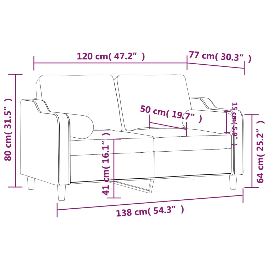 Sofá 2 lugares + almofadas decorativas 120 cm tecido cor creme