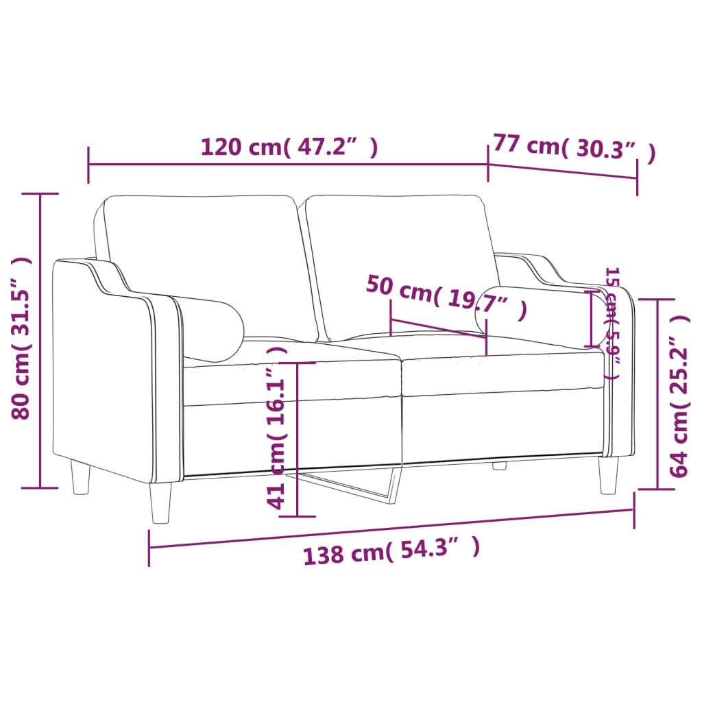 Sofá 2 lugares + almofadas decorativas 120 cm tecido castanho