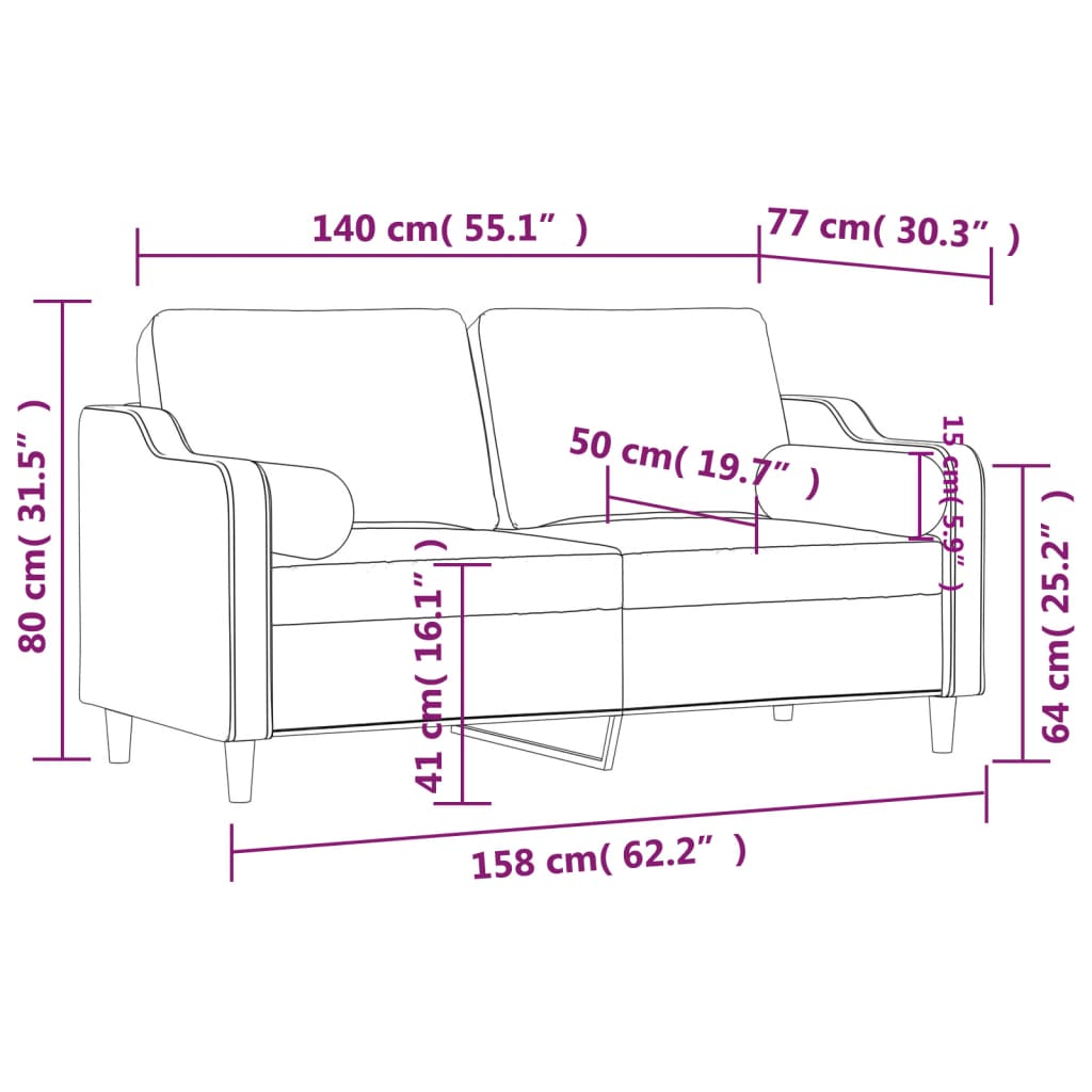 Sofá 2 lugares +almofadas decorativas 140cm tecido cinza-escuro