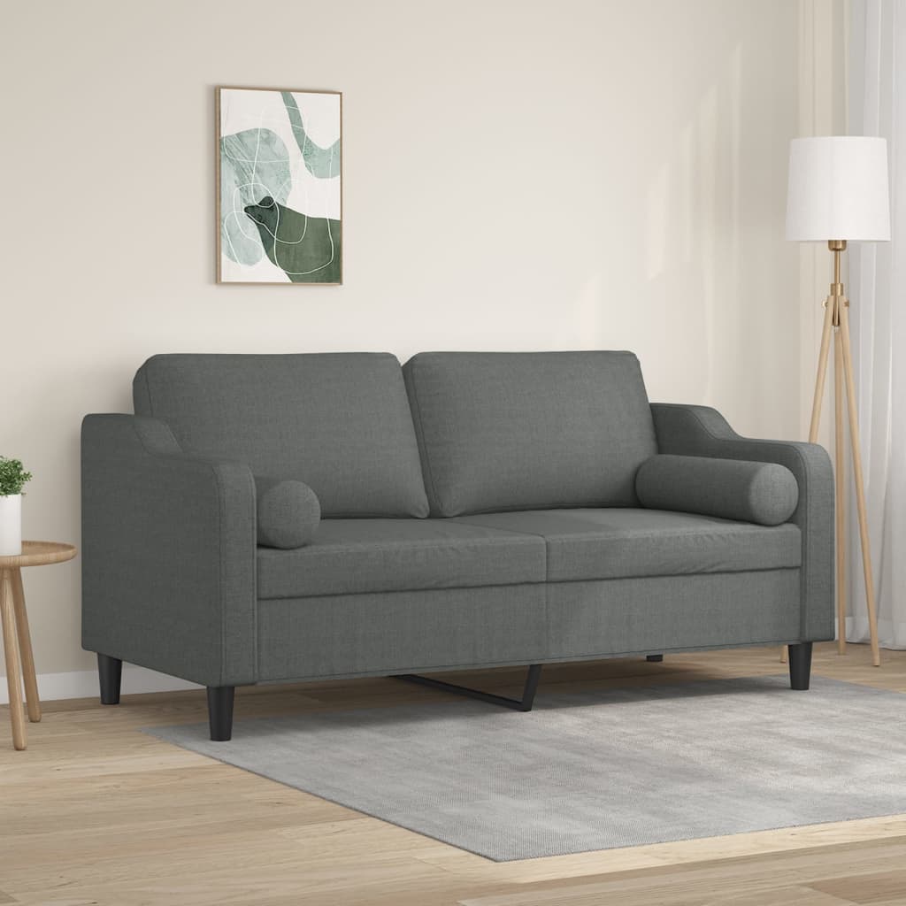 Sofá 2 lugares +almofadas decorativas 140cm tecido cinza-escuro