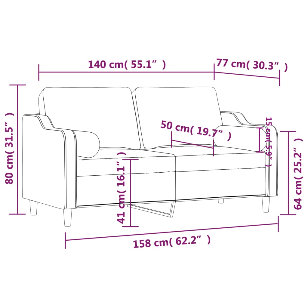 Sofá 2 lugares + almofadas decorativas 140 cm tecido cor creme