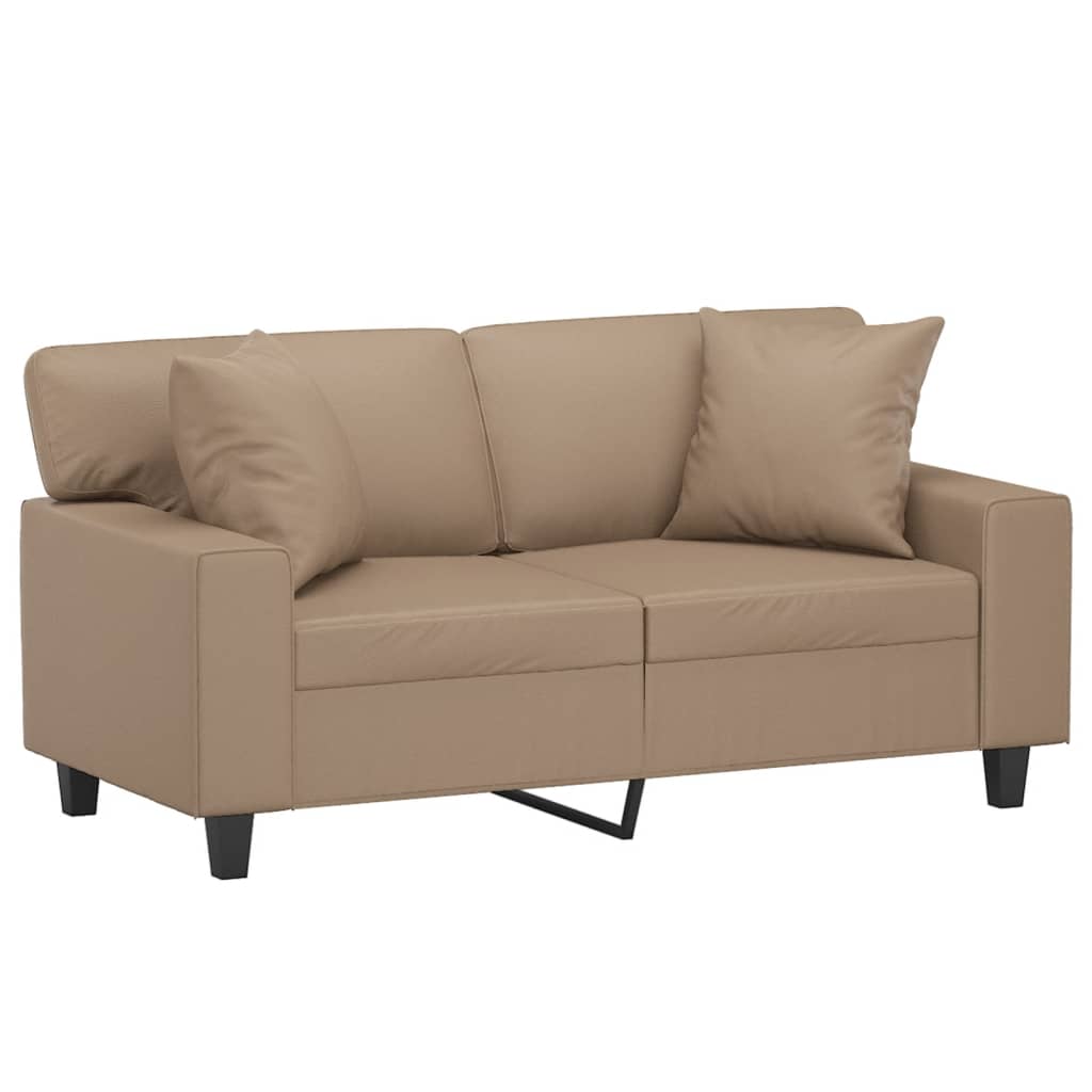 Sofá 2 lugares + almofadas 120 cm couro artificial cappuccino