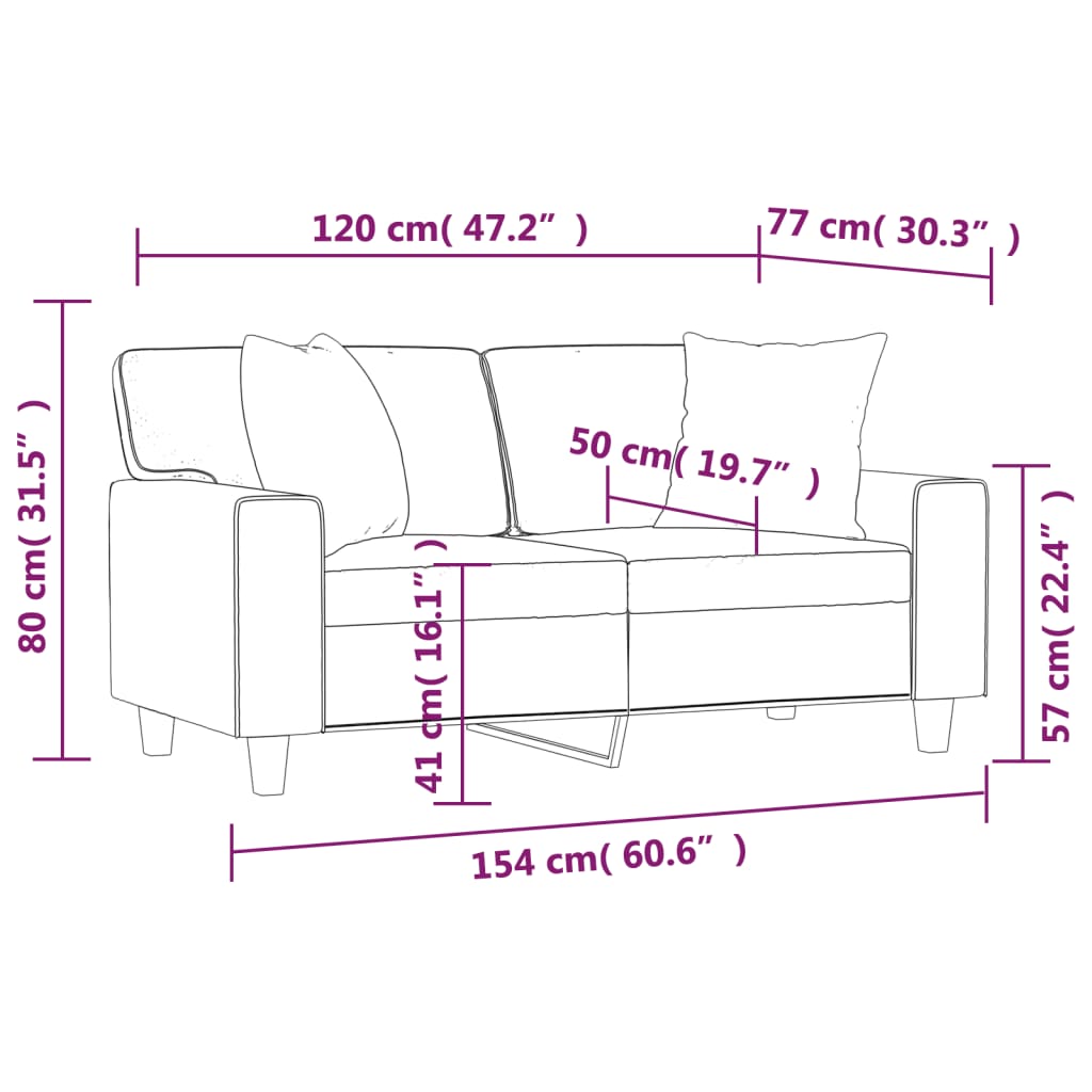 Sofá 2 lugares + almofadas 120 cm couro artificial cappuccino