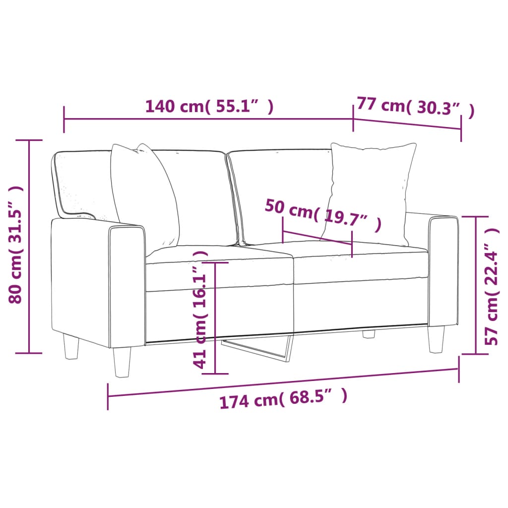 Sofá 2 lugares +almofadas 140cm couro artificial vermelho tinto