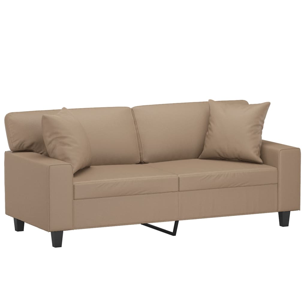 Sofá 2 lugares + almofadas 140 cm couro artificial cappuccino
