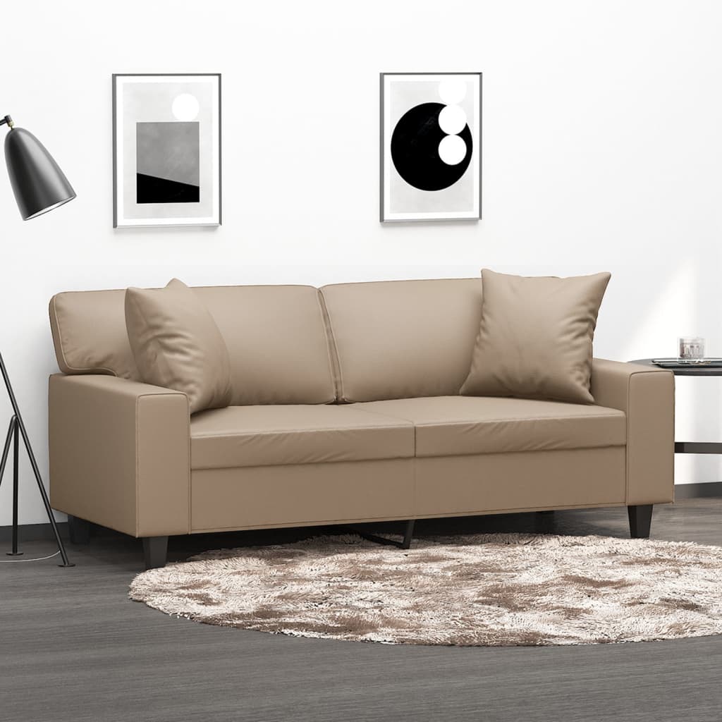 Sofá 2 lugares + almofadas 140 cm couro artificial cappuccino