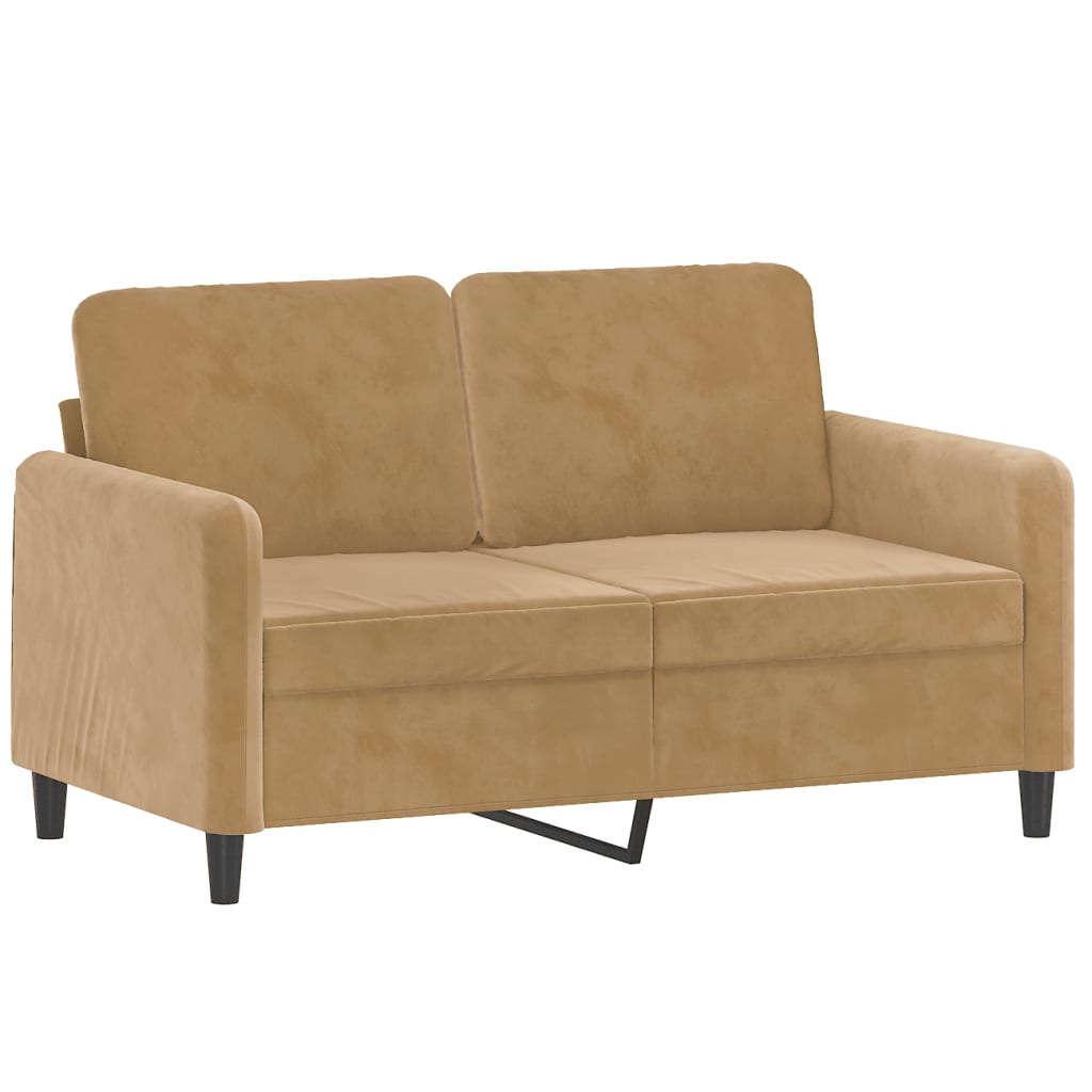 Sofá 2 lugares c/ almofadas decorativas 120 cm veludo castanho