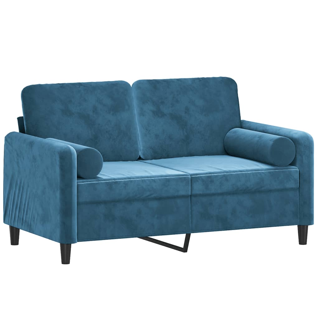 Sofá 2 lugares c/ almofadas decorativas 120 cm veludo azul