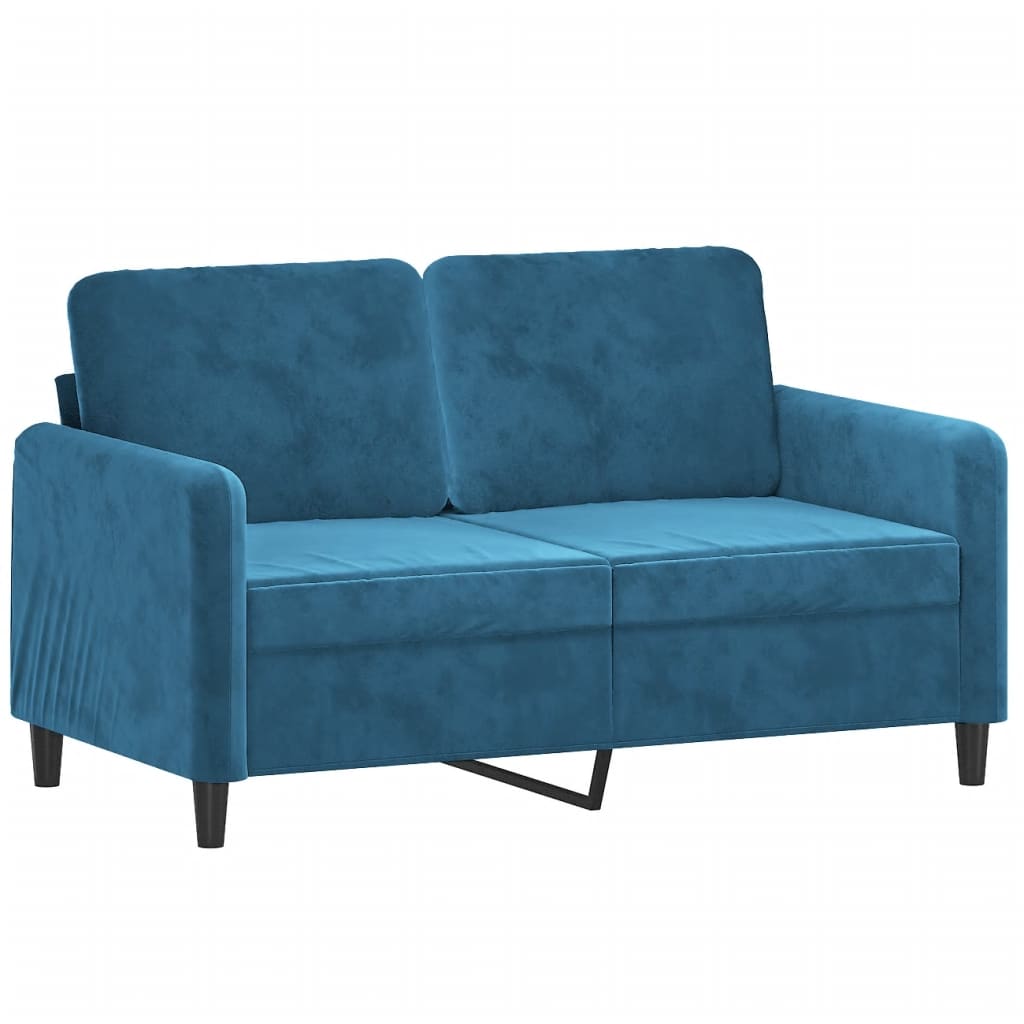 Sofá 2 lugares c/ almofadas decorativas 120 cm veludo azul