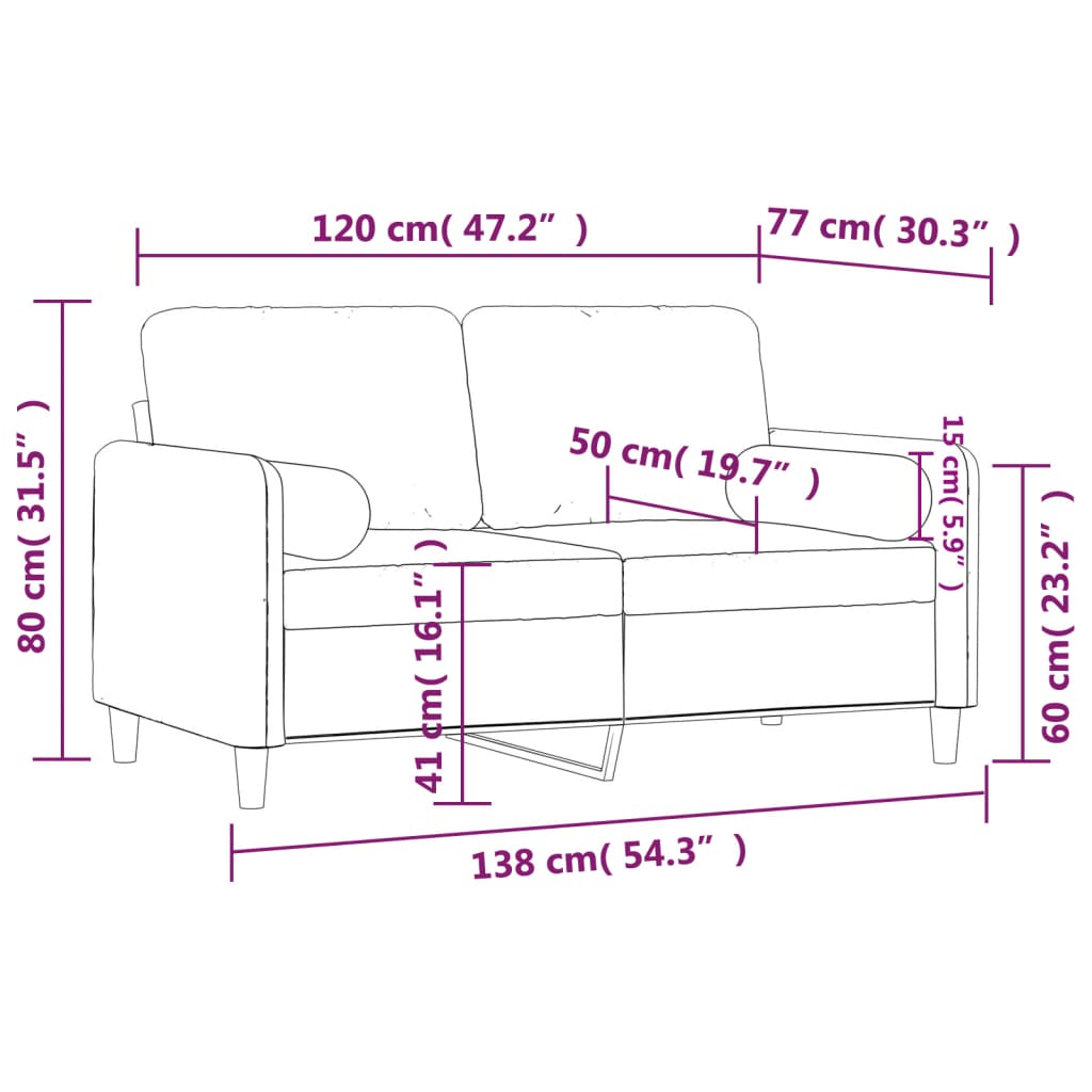 Sofá 2 lugares c/ almofadas decorativas 120 cm veludo azul