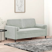 Sofá 2 lugares + almofadas decorativas 140cm veludo cinza-claro