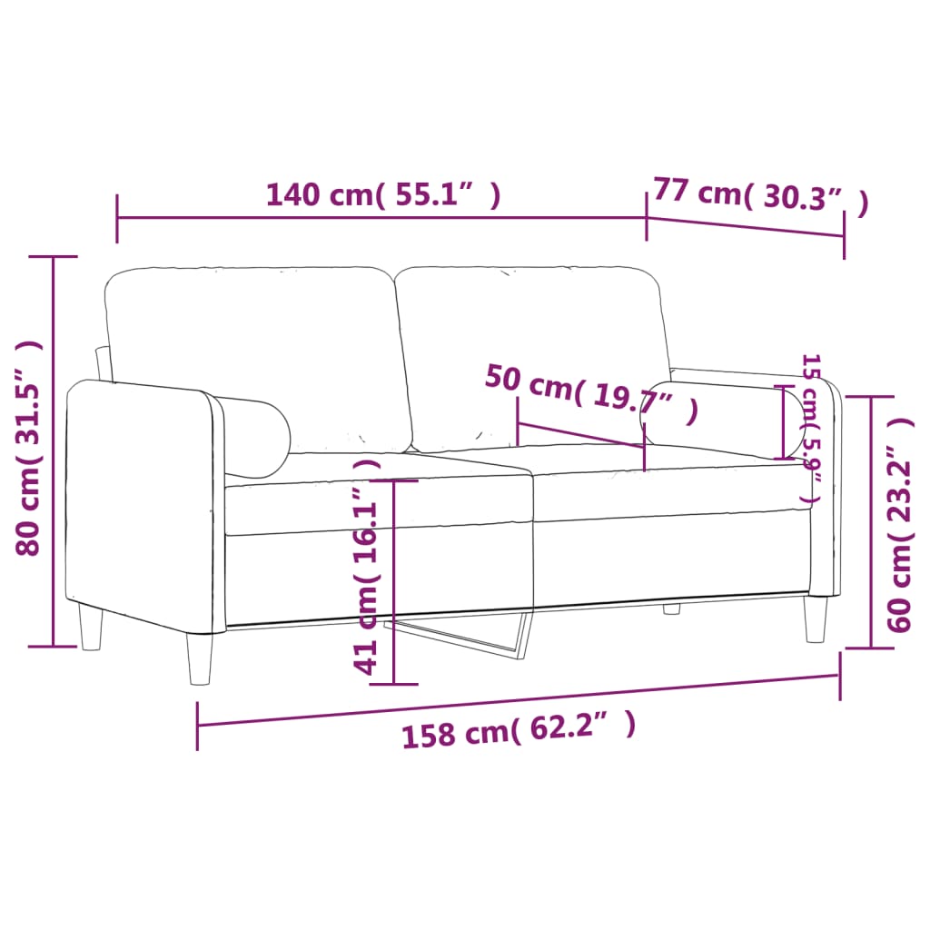 Sofá 2 lugares c/ almofadas decorativas 140 cm veludo rosa