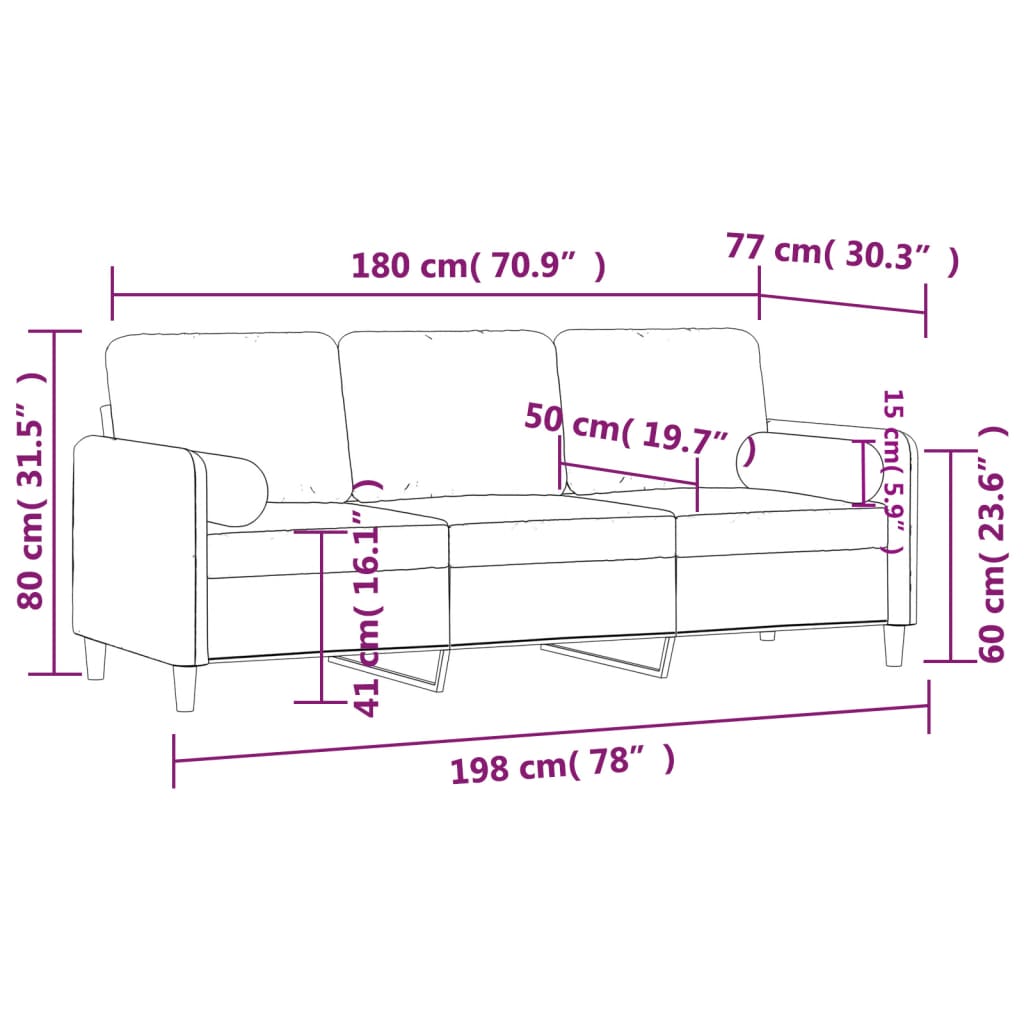 Sofá 3 lug. + almofadas decorativas 180cm veludo vermelho tinto