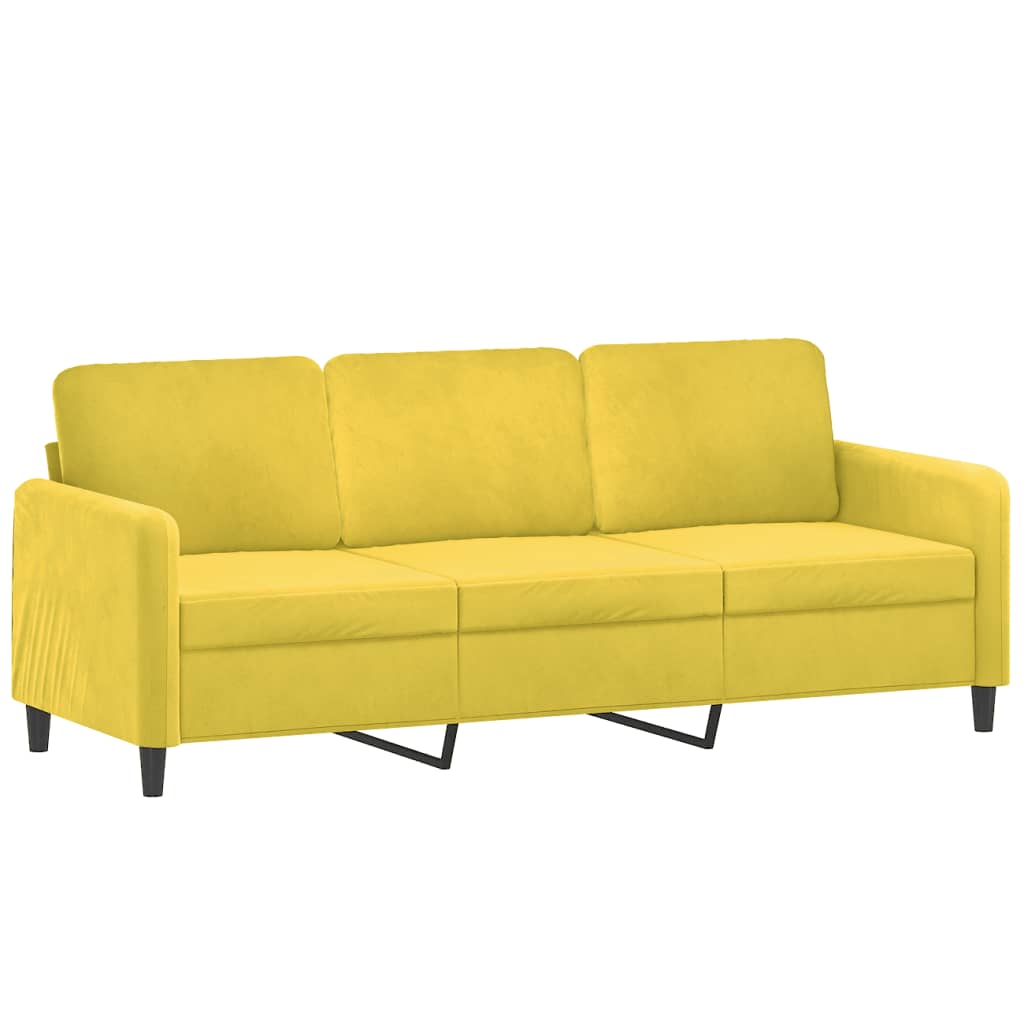 Sofá 3 lugares c/ almofadas decorativas 180 cm veludo amarelo