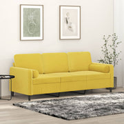 Sofá 3 lugares c/ almofadas decorativas 180 cm veludo amarelo