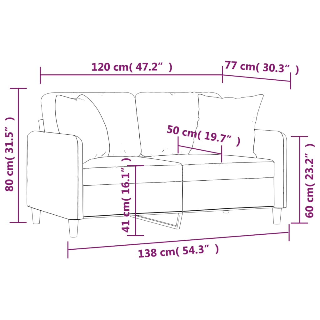 Sofá 2 lug. + almofadas decorativas 120cm tecido vermelho tinto