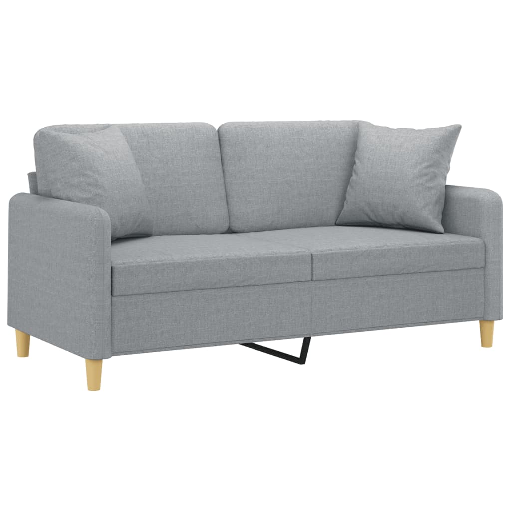 Sofá 2 lugares + almofadas decorativas 140cm tecido cinza-claro