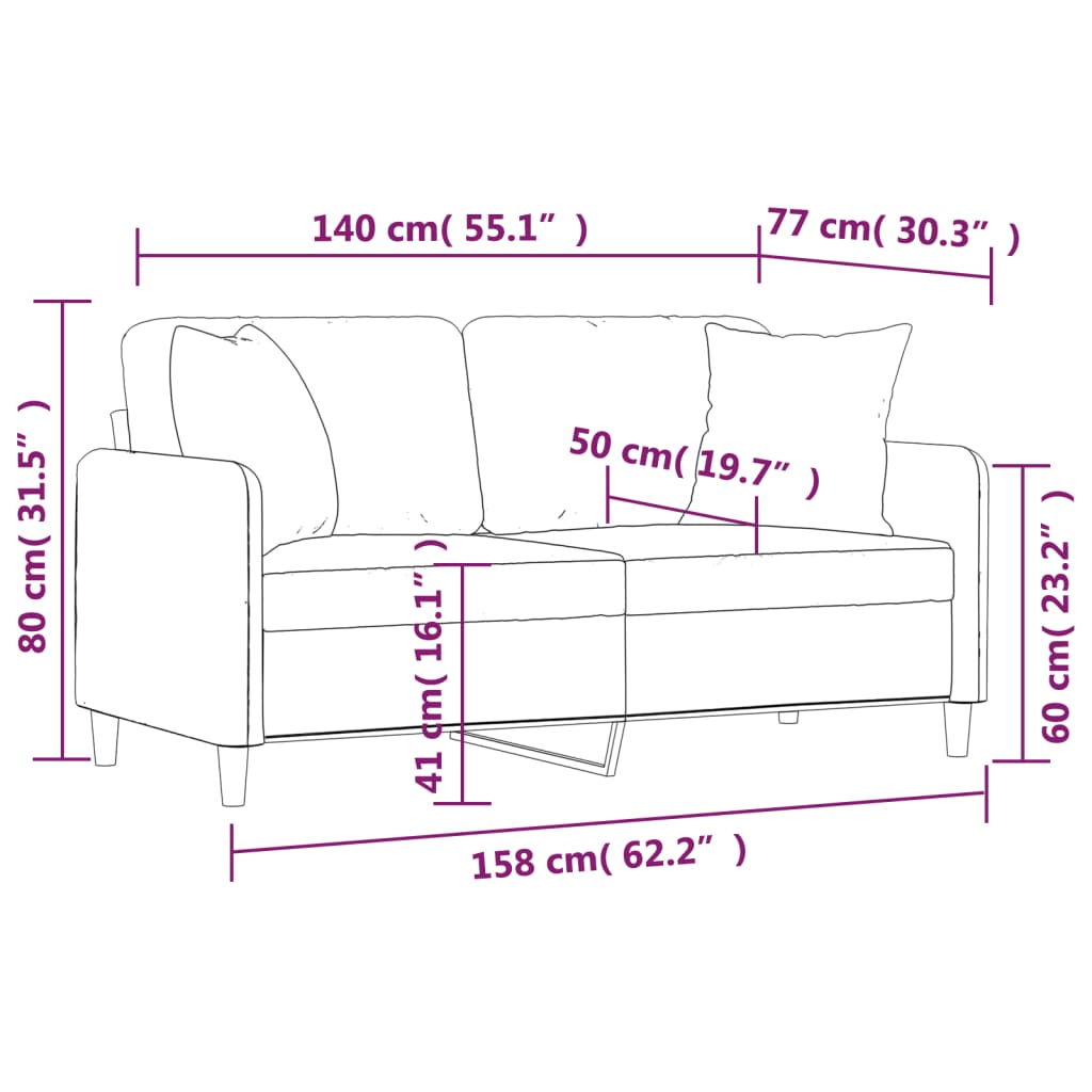 Sofá 2 lug. + almofadas decorativas 140cm tecido vermelho tinto