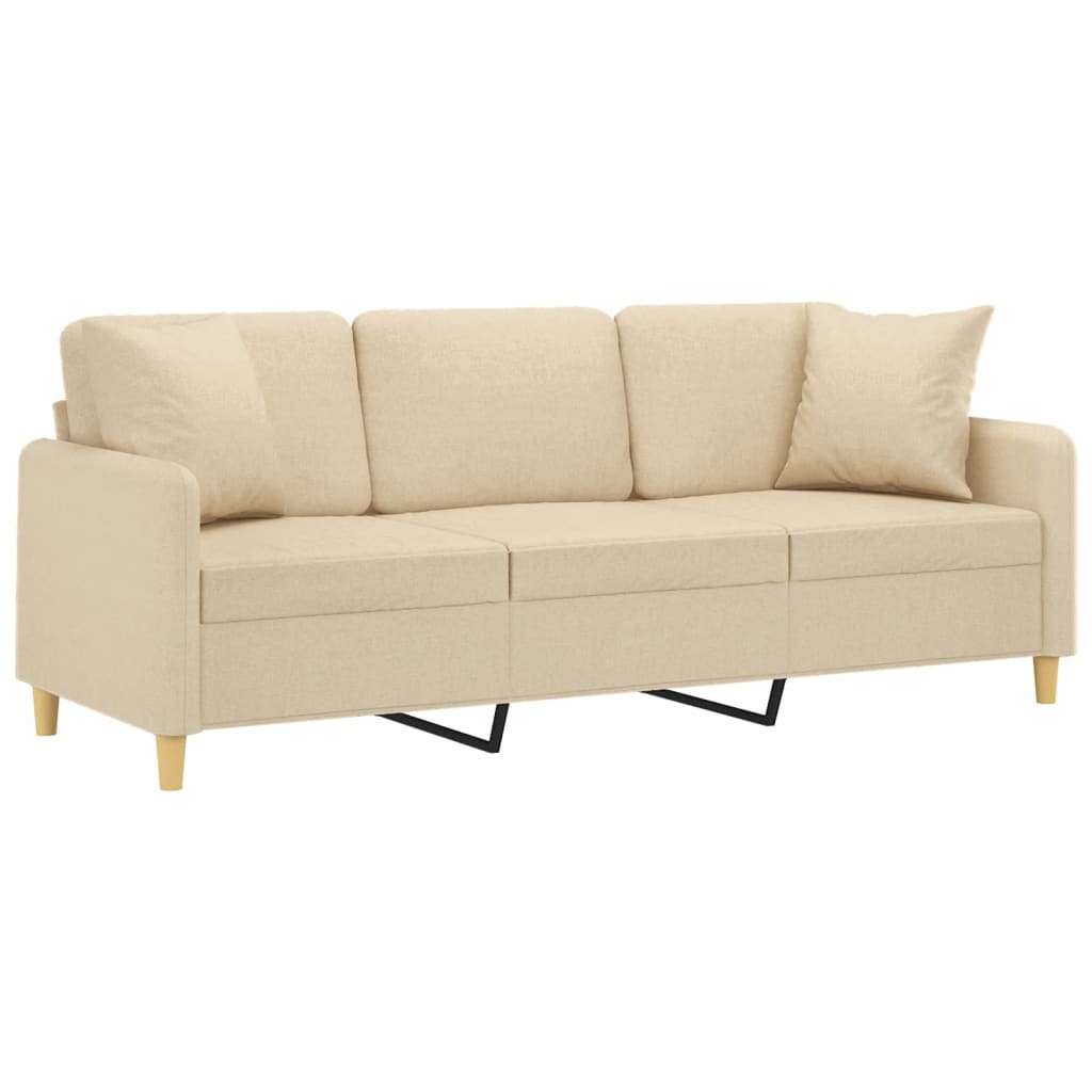 Sofá 3 lugares + almofadas decorativas 180 cm tecido cor creme
