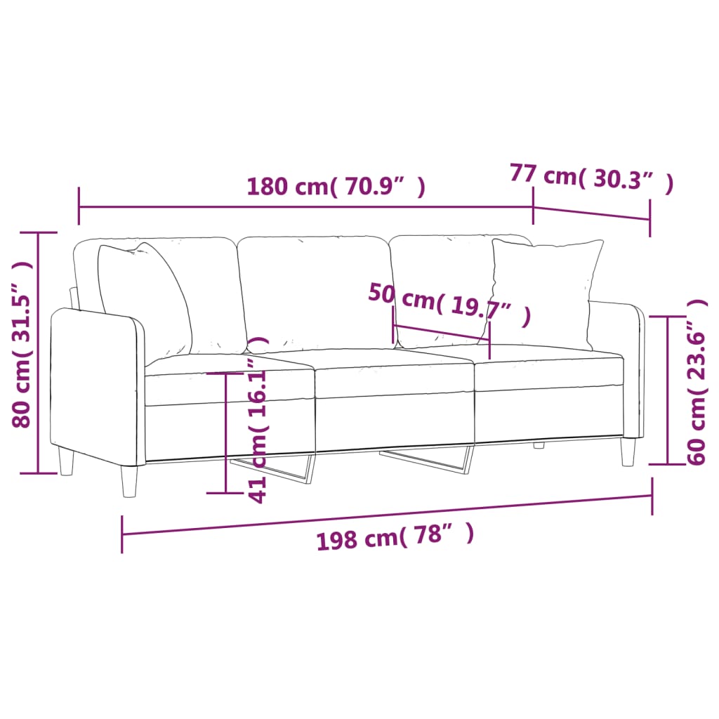 Sofá 3 lugares + almofadas decorativas 180 cm tecido castanho